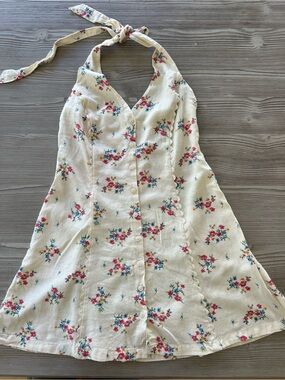 Universal Thread Cream Floral Halter Mini Dress with Pink & Blue Accents